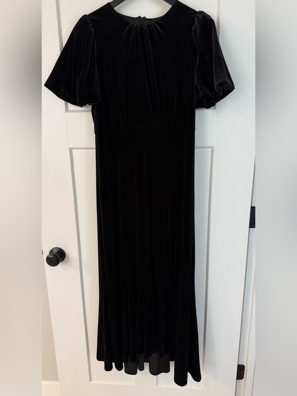 Pomander Place Elodie Black Velvet Maxi Dress with Puff Sleeves